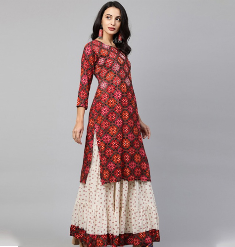 Women Red Ethnic Motifs Printed Empire Kurta with Salwar